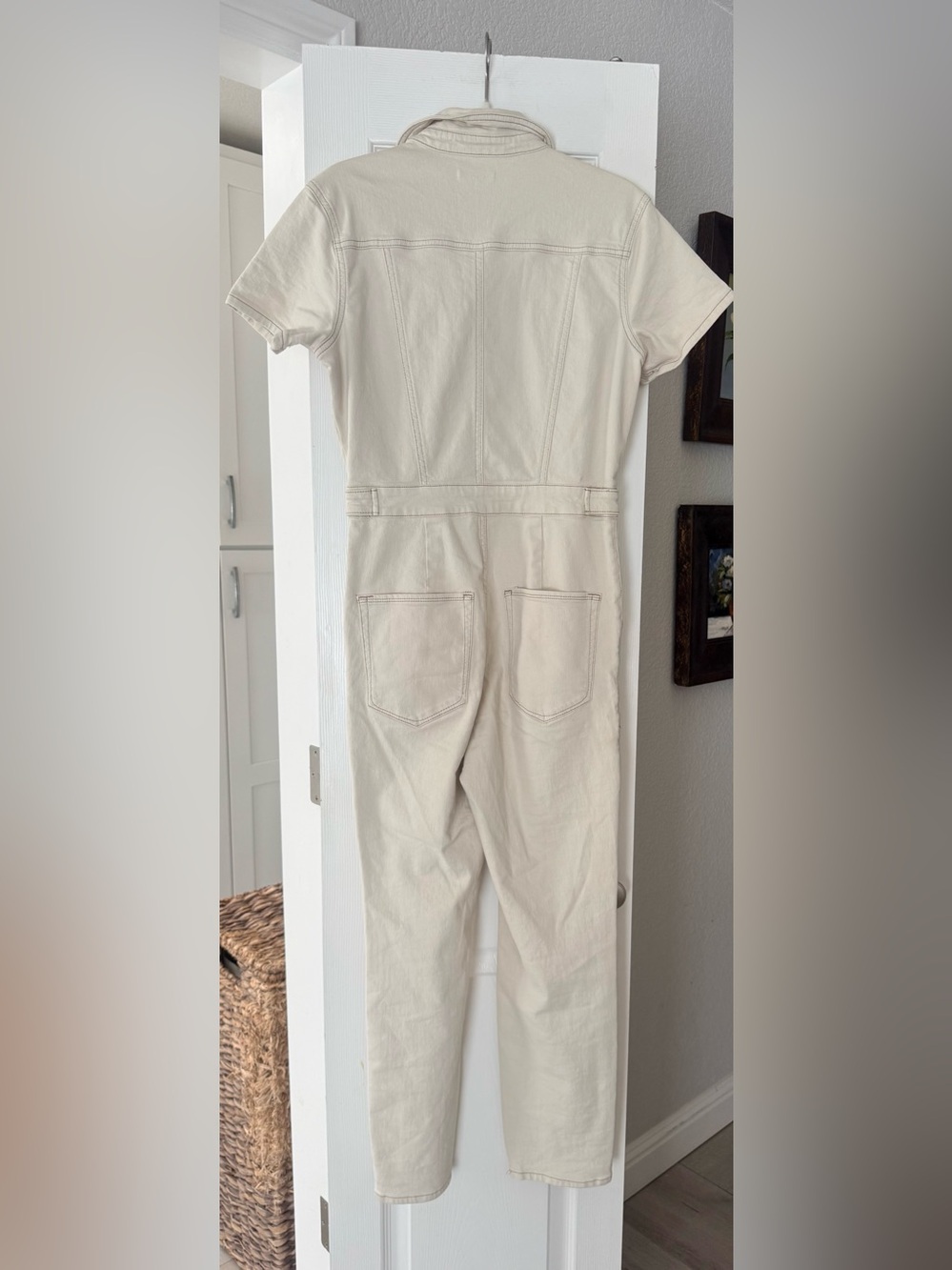 Good American Cream Short-Sleeve Denim Jumpsuit - Picture 2 of 5
